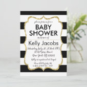 Uitnodiging tot Baby shower voor zwarte en goudgli (Staand voorkant)