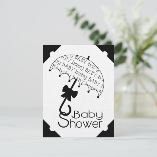 Uitnodiging tot Baby shower voor zwarte en witte b (Staand voorkant)