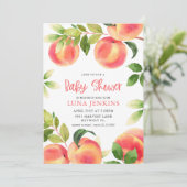 Uitnodiging tot Baby shower waterverf Peach (Staand voorkant)