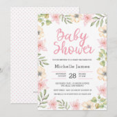 uitnodiging tot baby shower | Witte en roze bloeme (Voorkant / Achterkant)