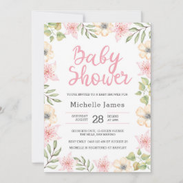 uitnodiging tot baby shower | Witte en roze bloeme