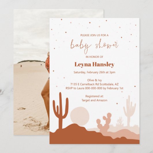 Uitnodiging tot Baby shower woestijn (Voorkant / Achterkant)