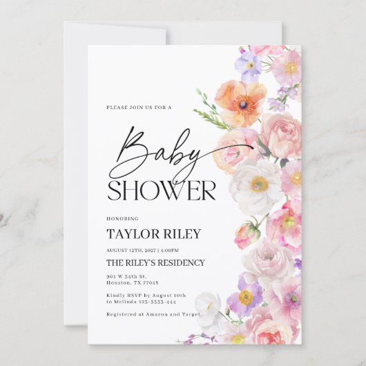 uitnodiging tot baby shower | Zomer Bloemen Uitnod (Voorkant)