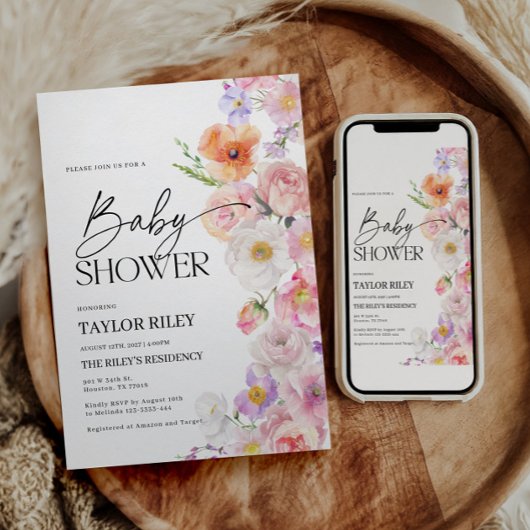 uitnodiging tot baby shower | Zomer Bloemen Uitnod