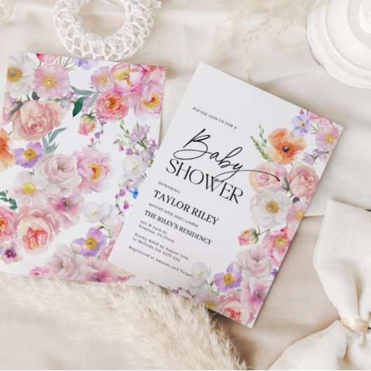 uitnodiging tot baby shower | Zomer Bloemen Uitnod