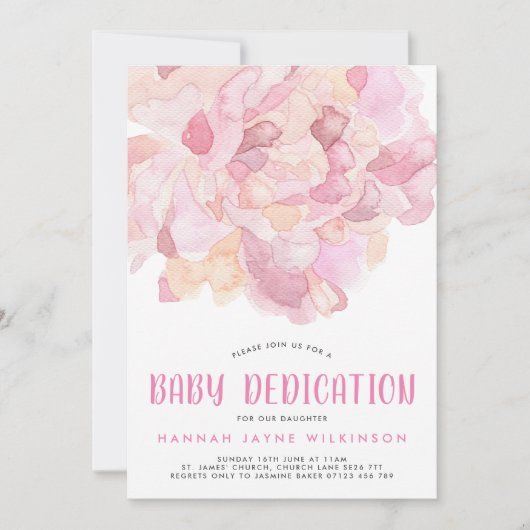 Uitnodiging tot Baby van waterverf Pink Peony (Voorkant)