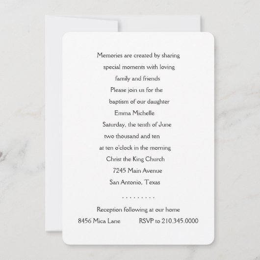 Uitnodiging tot beaptisme Silver Cross (Achterkant)
