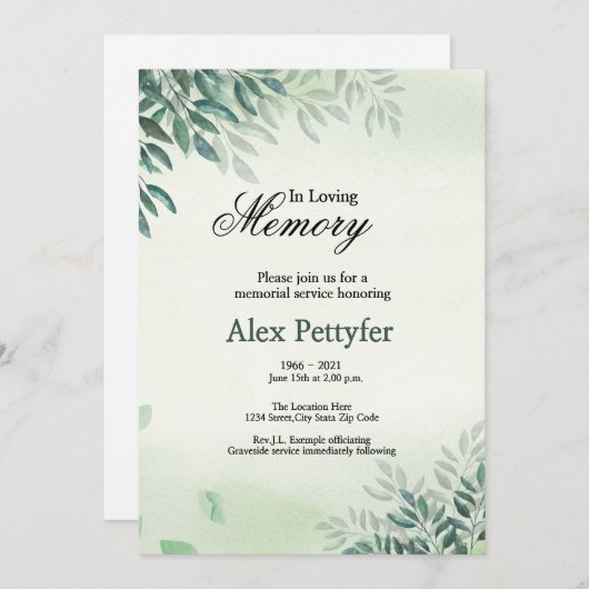 Uitnodiging tot begrafenis Kaart (Voorkant / Achterkant)