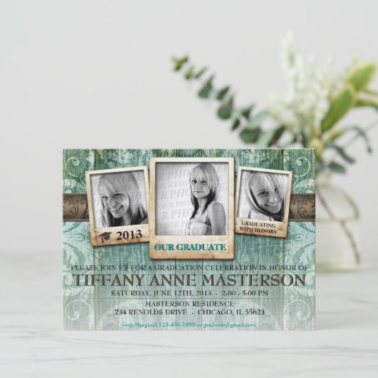 Uitnodiging tot bekendmaking Rustic Photo Afstuder (Staand voorkant)