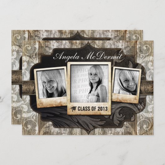 Uitnodiging tot bekendmaking Rustic Photo Afstuder (Voorkant / Achterkant)