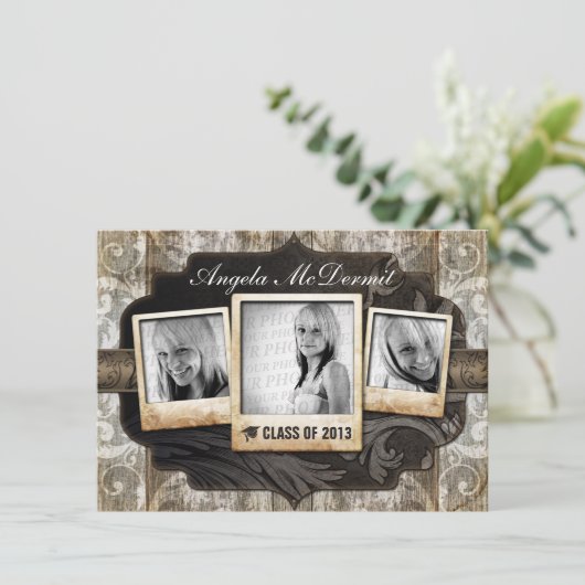 Uitnodiging tot bekendmaking Rustic Photo Afstuder (Staand voorkant)