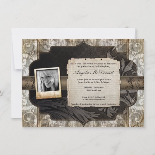 Uitnodiging tot bekendmaking Rustic Photo Afstuder (Achterkant)