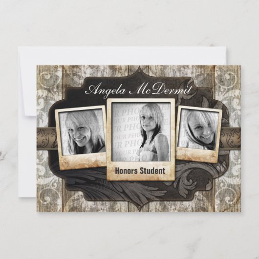 Uitnodiging tot bekendmaking Rustic Photo Afstuder (Voorkant)
