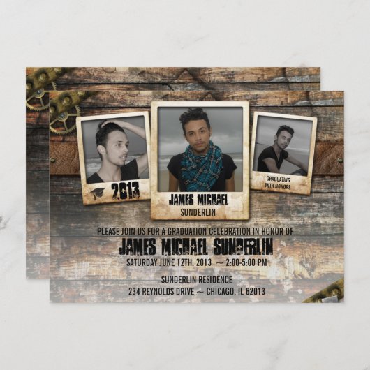 Uitnodiging tot bekendmaking Rustic Photo Afstuder (Voorkant / Achterkant)