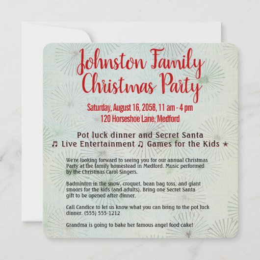 Uitnodiging tot bekendmaking voor kerstfeestdagen (Achterkant)