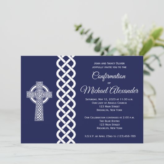 Uitnodiging tot bevestiging Keltische kruis voor j (Staand voorkant)