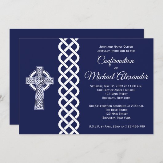 Uitnodiging tot bevestiging Keltische kruis voor j (Voorkant / Achterkant)