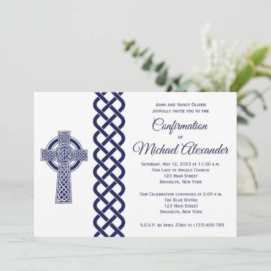 Uitnodiging tot bevestiging Keltische kruis voor j (Staand voorkant)