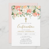 Uitnodiging tot bevestiging peach en crème (Voorkant / Achterkant)