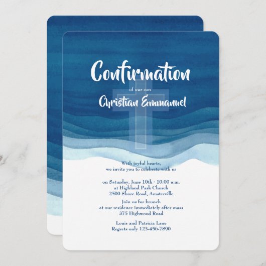 Uitnodiging tot bevestiging van blauwe golven (Voorkant / Achterkant)