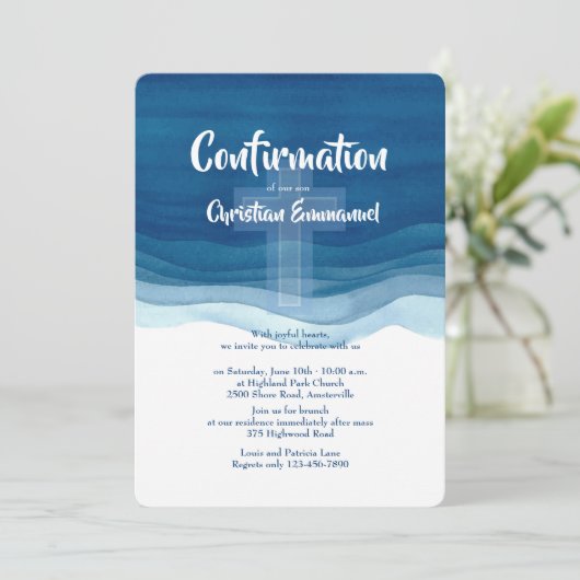 Uitnodiging tot bevestiging van blauwe golven (Staand voorkant)