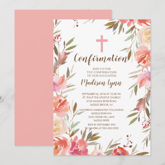  uitnodiging tot bevestiging van Floral Girls (Voorkant / Achterkant)