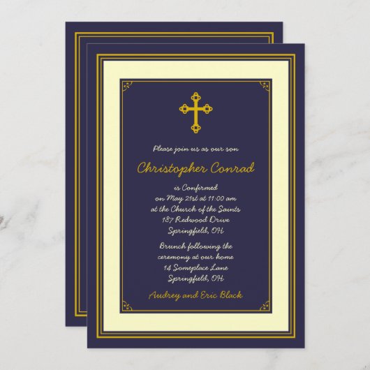 Uitnodiging tot bevestiging van marine- en goudkoo (Voorkant / Achterkant)