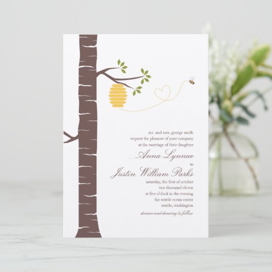 Uitnodiging tot bijenhongbruiloft (Staand voorkant)