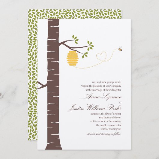 Uitnodiging tot bijenhongbruiloft (Voorkant / Achterkant)