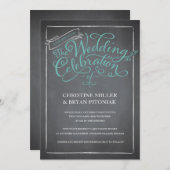 Uitnodiging tot blauwe bruiloft in het krijtbord (Voorkant / Achterkant)