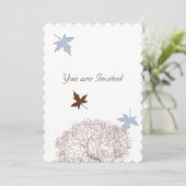 Uitnodiging tot blauwe en bruine bruiloft (Staand voorkant)