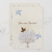 Uitnodiging tot blauwe en bruine bruiloft (Voorkant / Achterkant)