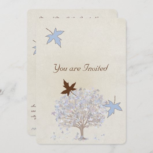 Uitnodiging tot blauwe en bruine bruiloft (Voorkant / Achterkant)