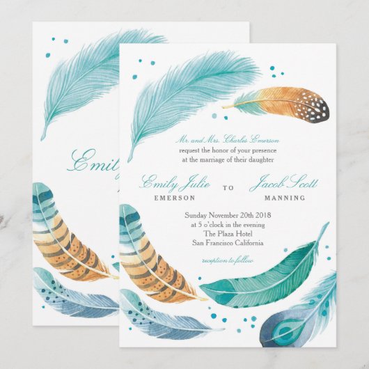 Uitnodiging tot blauwe en bruine zegels (Voorkant / Achterkant)