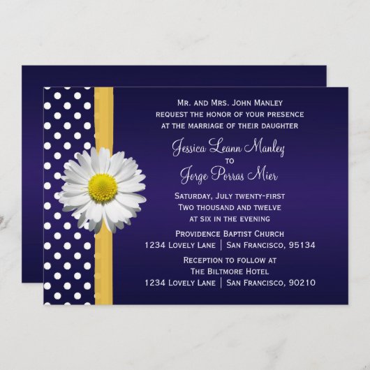 Uitnodiging tot blauwe en gele bruiloft (Voorkant / Achterkant)