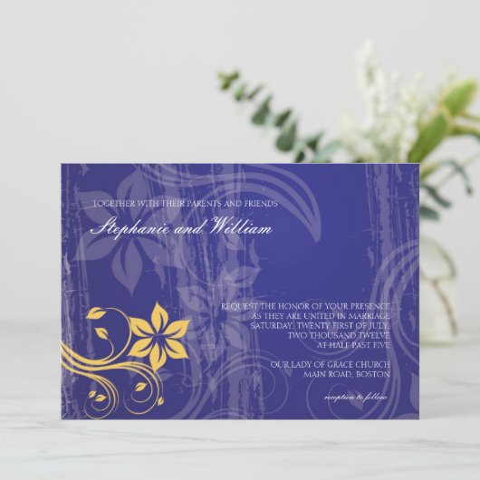 Uitnodiging tot blauwe en gele weduwen (Staand voorkant)