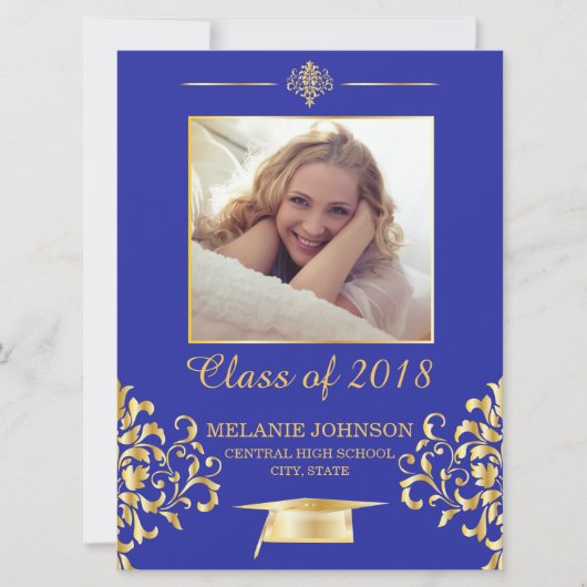 Uitnodiging tot blauwe en goudAfstuderen (Voorkant)