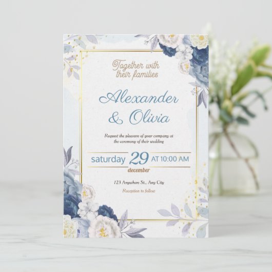 Uitnodiging tot blauwe en goudbloeding (Staand voorkant)