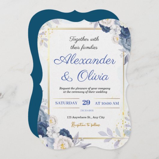 Uitnodiging tot blauwe en goudbloeding (Voorkant / Achterkant)