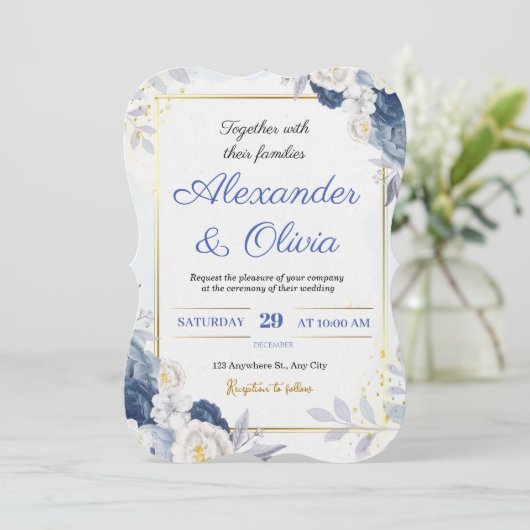 Uitnodiging tot blauwe en goudbloeding (Staand voorkant)