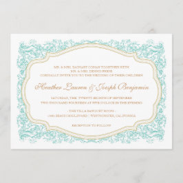  uitnodiging tot  blauwe en gouden bruiloft