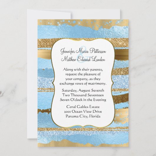 Uitnodiging tot blauwe en gouden weddenschappen (Voorkant)