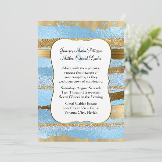 Uitnodiging tot blauwe en gouden weddenschappen (Staand voorkant)