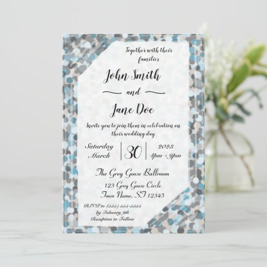 Uitnodiging tot blauwe en grijze Abstracte steenbr (Staand voorkant)