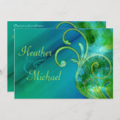 Uitnodiging tot blauwe en groene bruiloft (Voorkant / Achterkant)