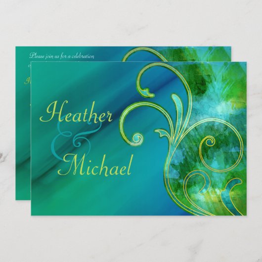 Uitnodiging tot blauwe en groene bruiloft (Voorkant / Achterkant)