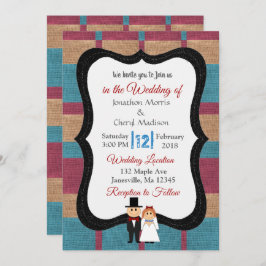 Uitnodiging tot blauwe en maroon Burlap Wedding