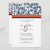 Uitnodiging tot blauwe en Oranje bruiloft (Voorkant / Achterkant)