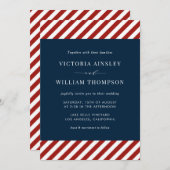 Uitnodiging tot blauwe en rode Nautical Stripes We (Voorkant / Achterkant)