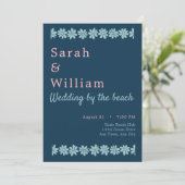 Uitnodiging tot blauwe en roze Floral Wedding (Staand voorkant)